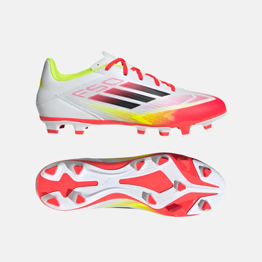 Adidas F50 Club Firm/Multi-Ground Football Shoes -Cloud White/Core Black/Solar Yellow Match Practice