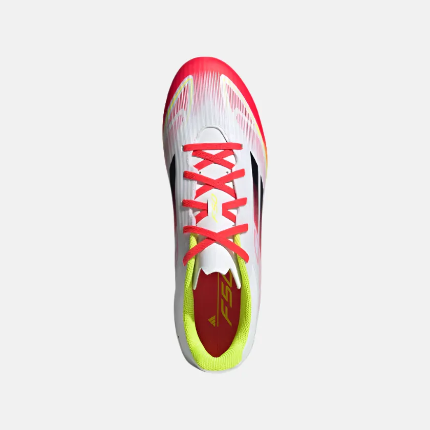 Lateral Move Adidas F50 Club Firm/Multi-Ground Football Shoes -Cloud White/Core Black/Solar Yellow