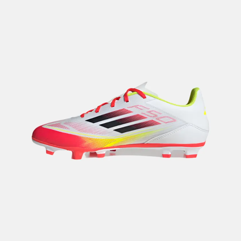 Adidas F50 Club Firm/Multi-Ground Football Shoes -Cloud White/Core Black/Solar Yellow Grip Power