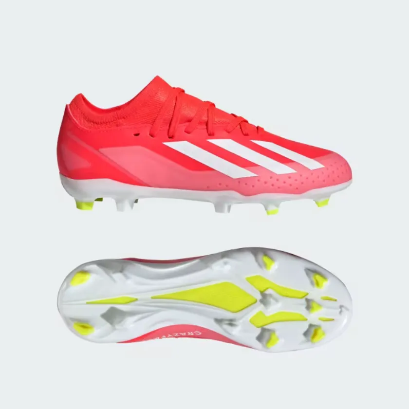 Adidas X Crazyfast League Firm Ground Fooball Kids Unisex Shoes (4-7Year) -Solar Red/Cloud White/Team Solar Yellow 2 Leg Agility Field Routine
