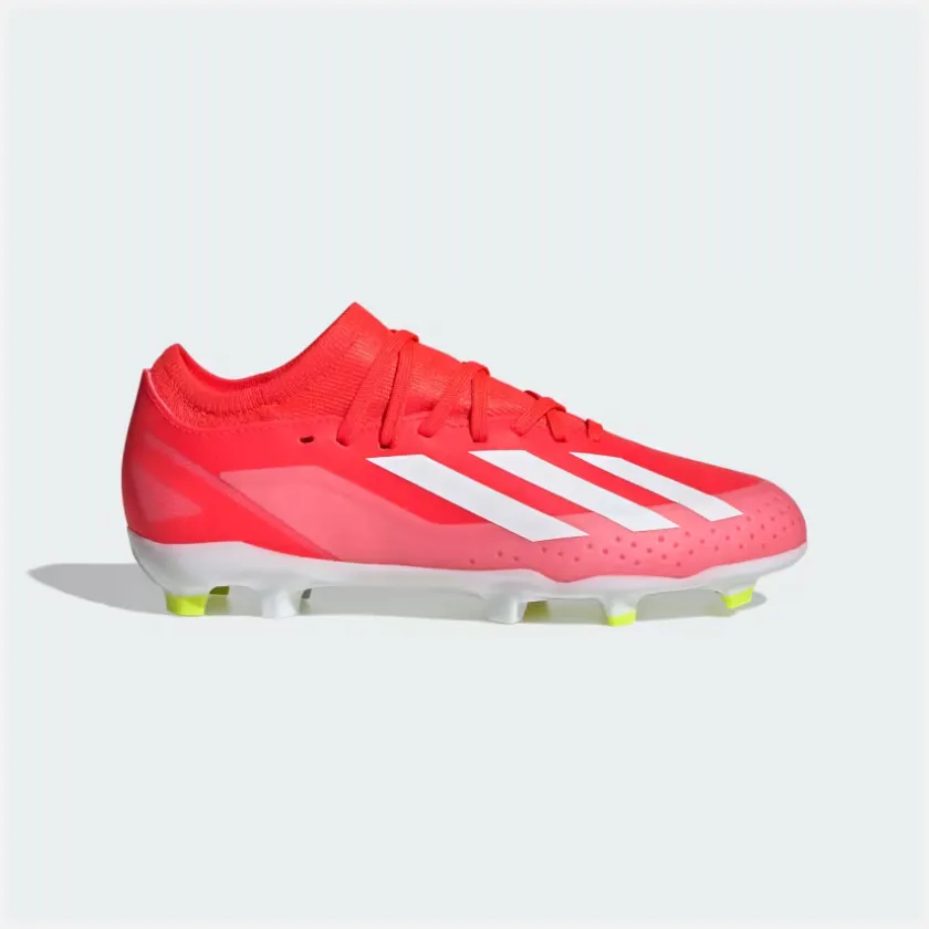 Zero Slip Adidas X Crazyfast League Firm Ground Fooball Kids Unisex Shoes (4-7Year) -Solar Red/Cloud White/Team Solar Yellow 2