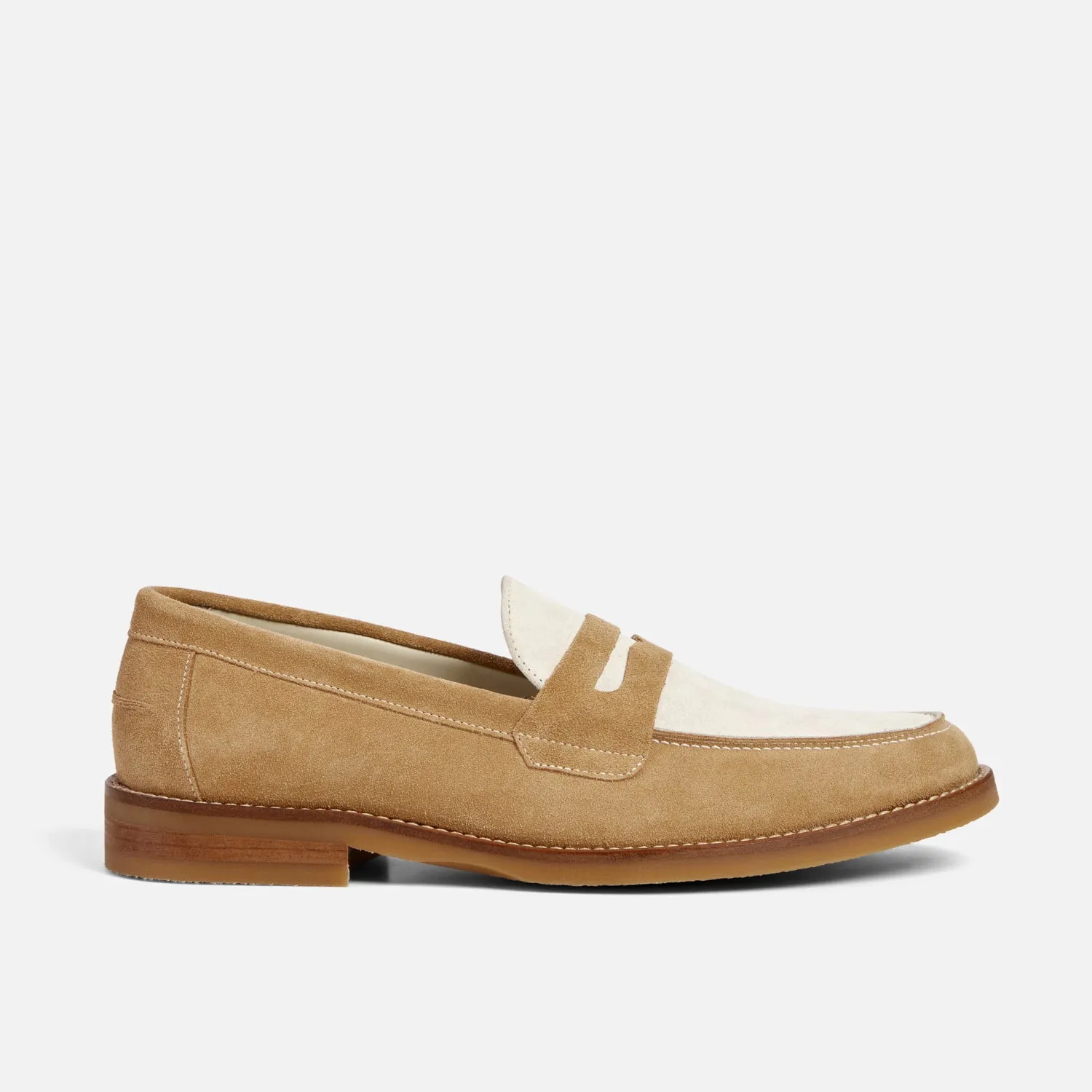 Wilde Beige   White Suede Penny Loafer - Men's Wool Warm Arch support