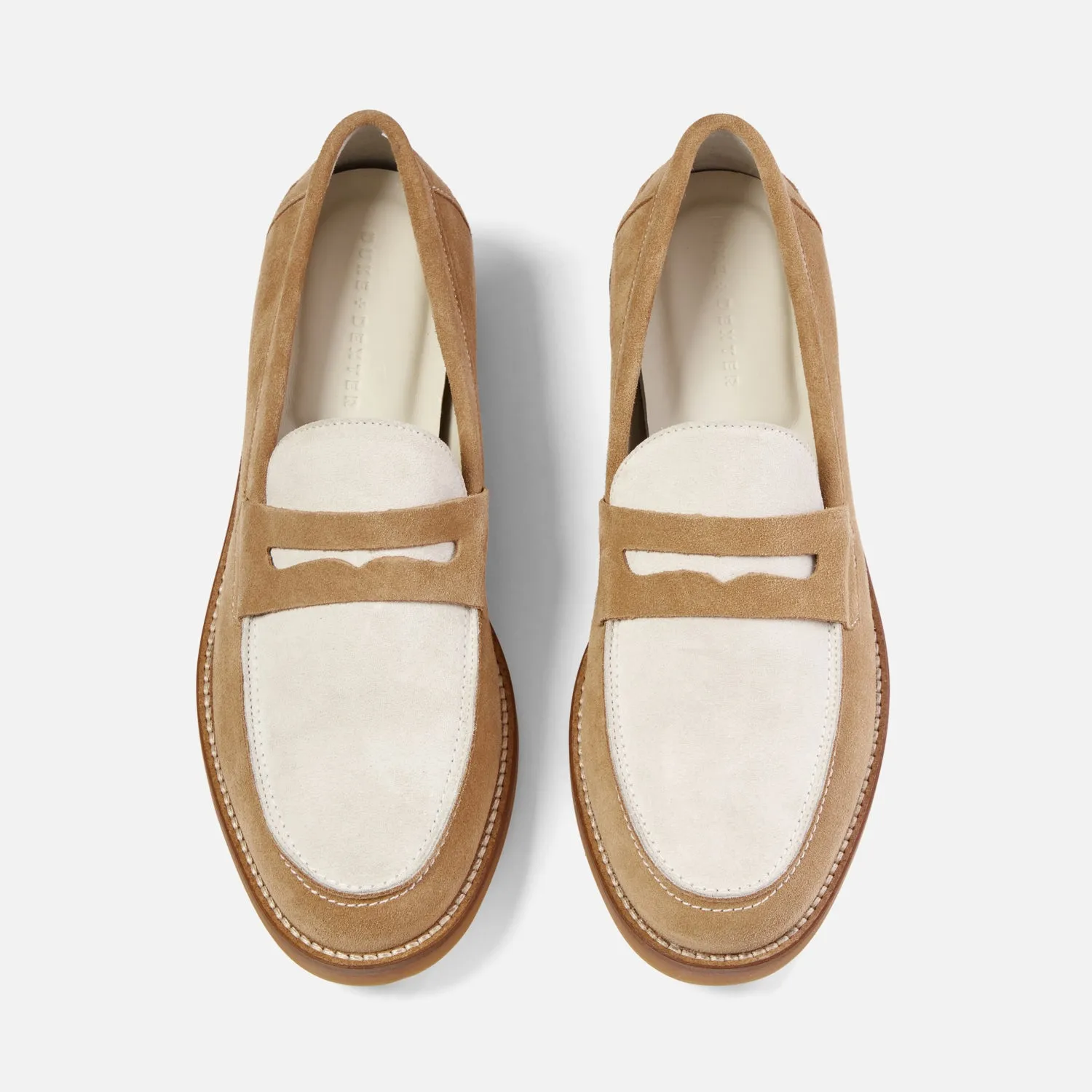 Night Out Sky Light Wilde Beige   White Suede Penny Loafer - Men's
