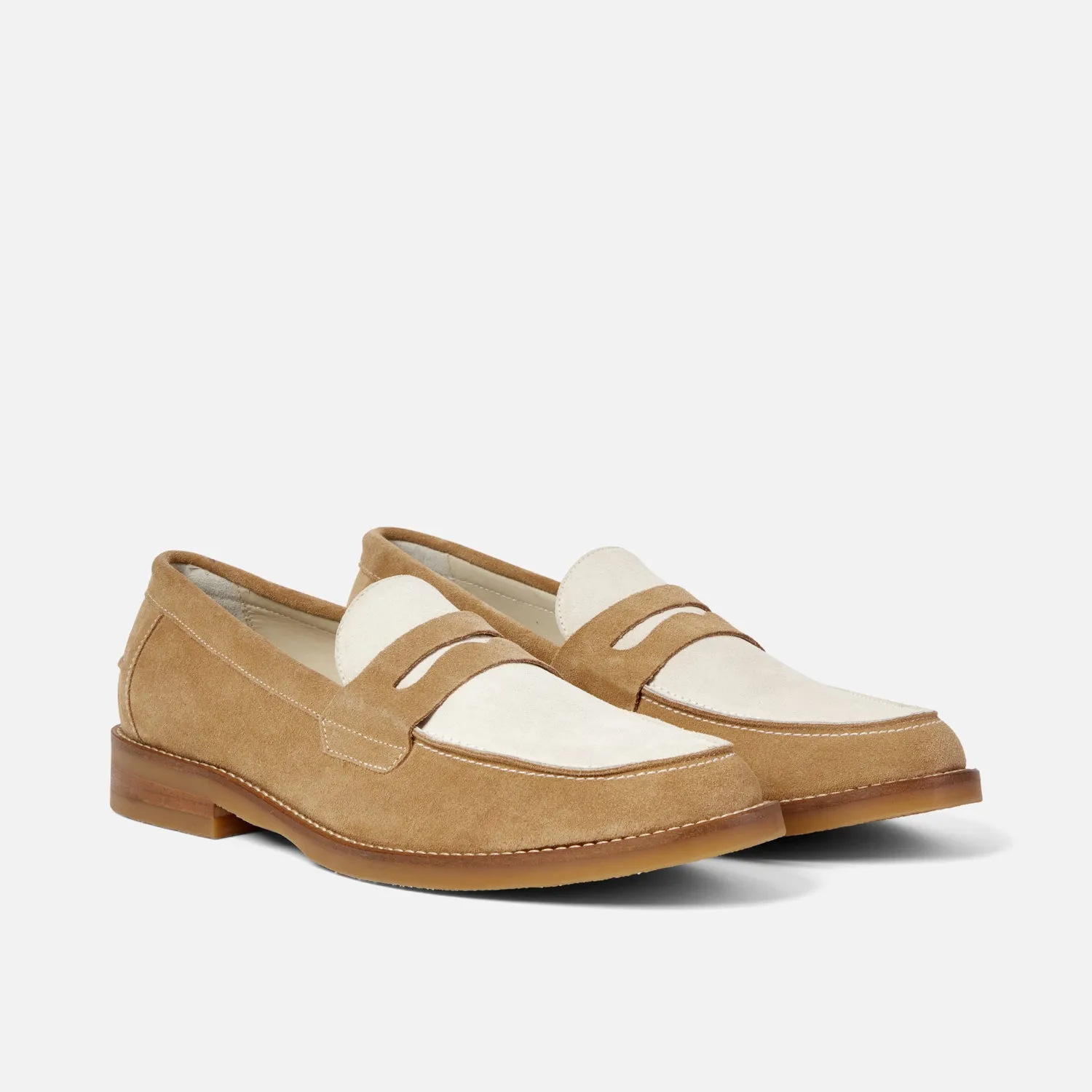 Wilde Beige   White Suede Penny Loafer - Men's Sport Active