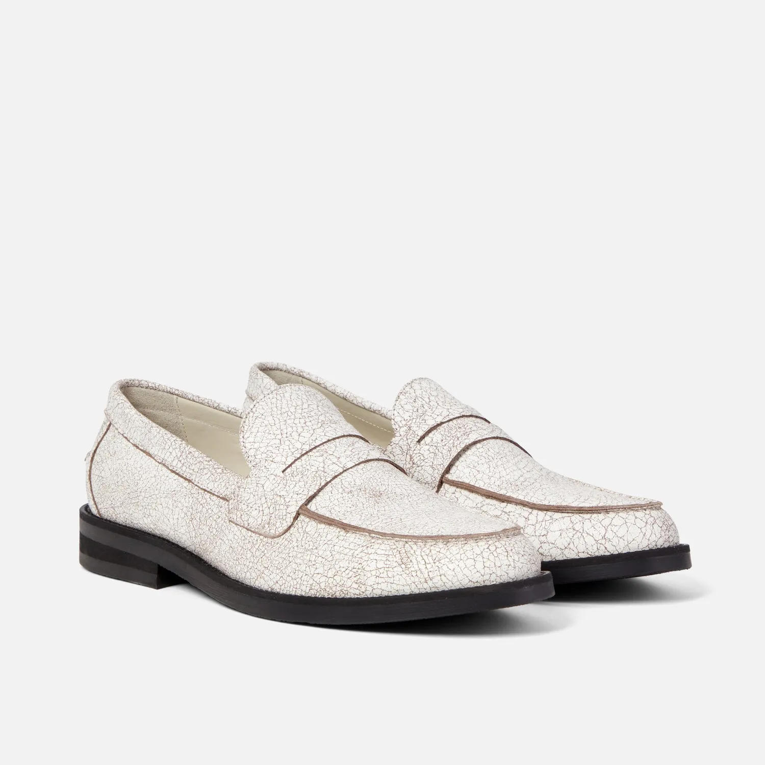 Year long Sport Edge Wilde White Cracked Penny Loafer - Men's