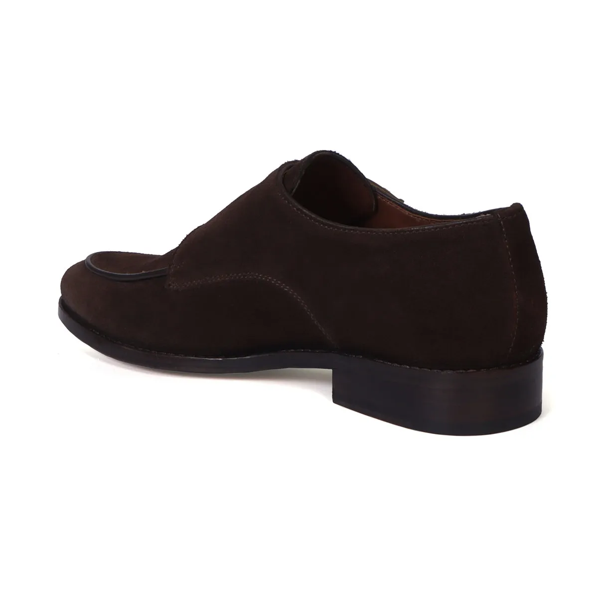 Hand Made Double Monk Formal Shoes in Dark Brown Suede Leather by Brune & Bareskin Quick Wipe French Mood