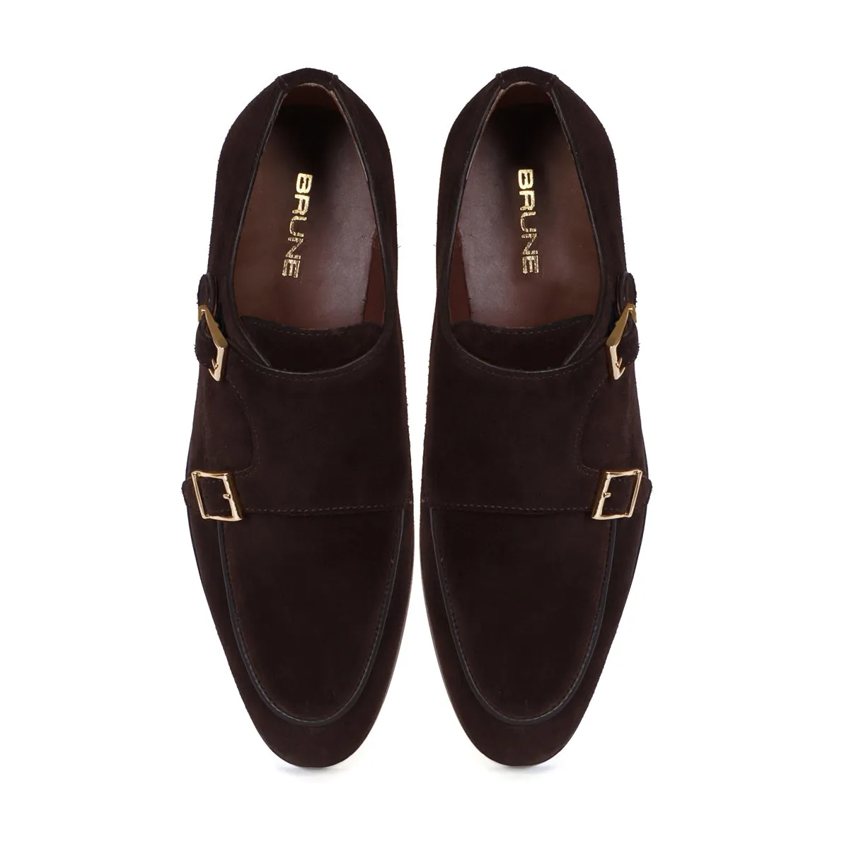 Quiet Shade Hand Made Double Monk Formal Shoes in Dark Brown Suede Leather by Brune & Bareskin
