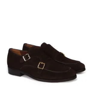 Edge Core Bespoke Fit Hand Made Double Monk Formal Shoes in Dark Brown Suede Leather by Brune & Bareskin