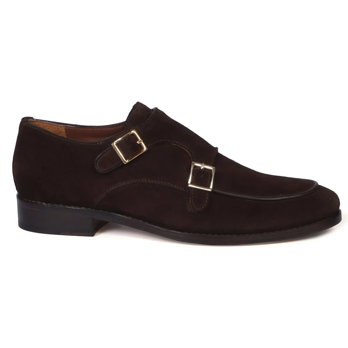 Hand Made Double Monk Formal Shoes in Dark Brown Suede Leather by Brune & Bareskin Tailored Fit